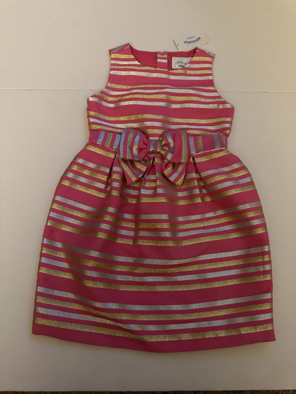 NWT Gymboree Dressed up Girls 7 Fancy Formal Dress pink silver gold stripes